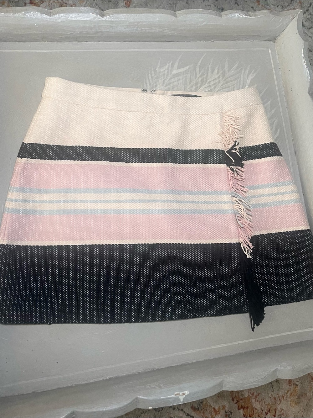 BCBGMaxAzria Pink, Black & Cream Striped Knit Mini Skirt